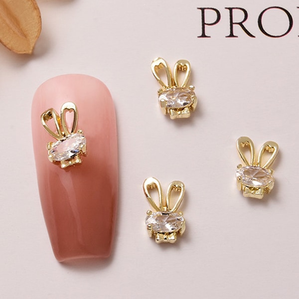 16 st glittrande diamantlegering 3D kanin kristall DIY nageldekoration