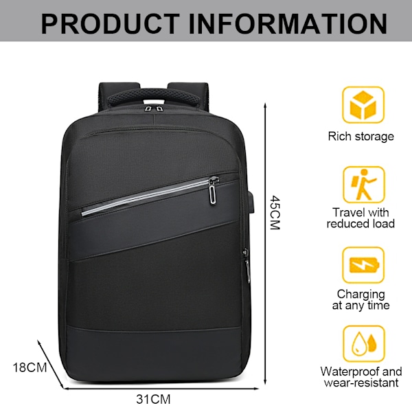 Laptop-ryggsäck, affärsryggsäck med USB-laddningsport, lämplig för 15,6-tums bärbar dator.