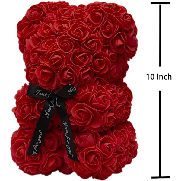 Rosbjörn Ros Teddybjörn Blomma Present Svart Ask för Alla Hjärtans Dag Jubileum Mors Dag Jul,Födelsedagar Bröllopsduschar -Helt Handgjord 10 tum