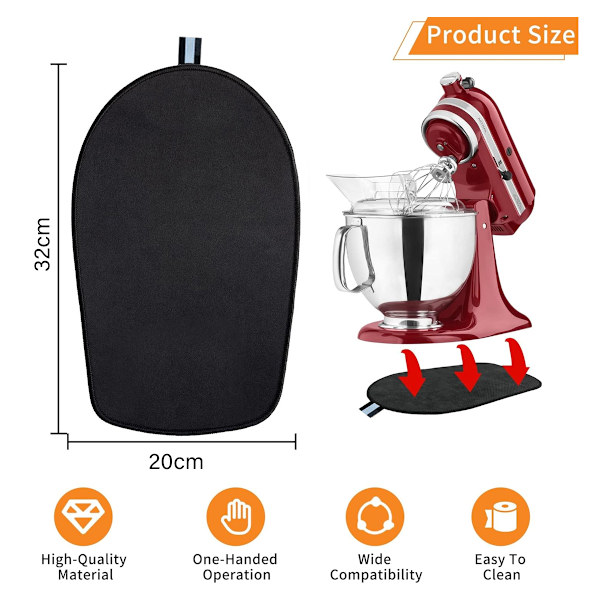 Glidemåtte til Kitchenaid røremaskine, glidemåtte med bøjelige ledningsholdere til KitchenAid 4-5 Qt apparater black