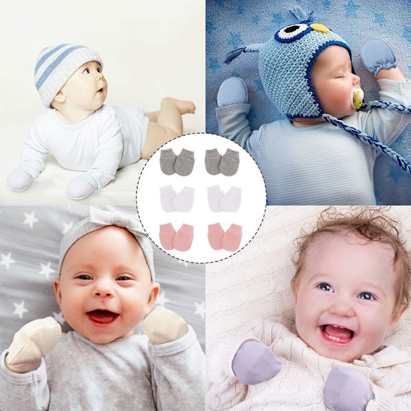 6 Par Newborn Vantar Baby Toddler Handskar Repfria Vantar för Bebisar 0-6 Månader för Pojkar och Flickor