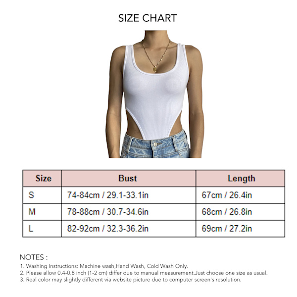 Kvinnors Bodysuit Slim Fit Ribbstickad Ärmlös U-ringad Hög Skuren Ren Färg Bodysuit Tank Top för Fest Resa Semester Vit S