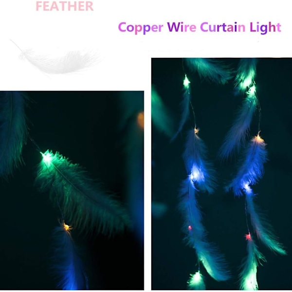 Feather String Lights, led dekorativa lampor, Fjärrkontroll Romantisk vägghängande gardin dekoration$Fjäder String Lights Fairy Lights Batteri