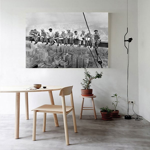 Panther Print, Stor Canvas, Modern Väggkonst för Sovrum & Vardagsrum, Män På Lunch Bildtryck för Väggar, New York Lunch På Toppen Av En Skyskrapa, Tryck