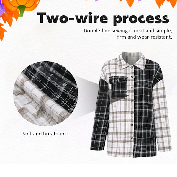 Dame Flannel Plaid Skjorter Oversize Knappet Skjorte Bluser Topper