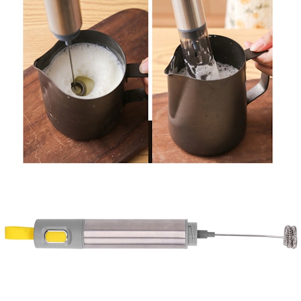 Mini 304 Stainless Steel Milk Foam Maker Electric Wireless Milk Frother Handheld Coffee Stirrer MixerBrilliant Yellow