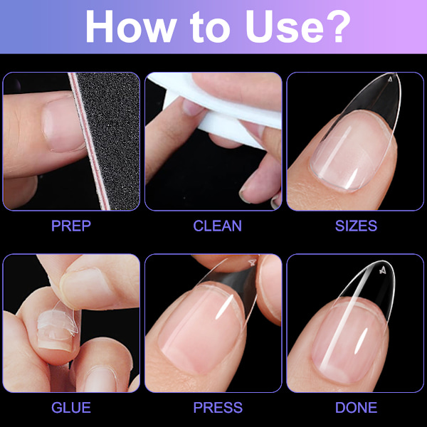 Mandelkorta nageltips-tips för gelnaglar, cover nagelspetsar, förformade halvmatta spetsar Naglar Gelly nageltips-360 bitar 10-storlekar, 4 bitar nagel