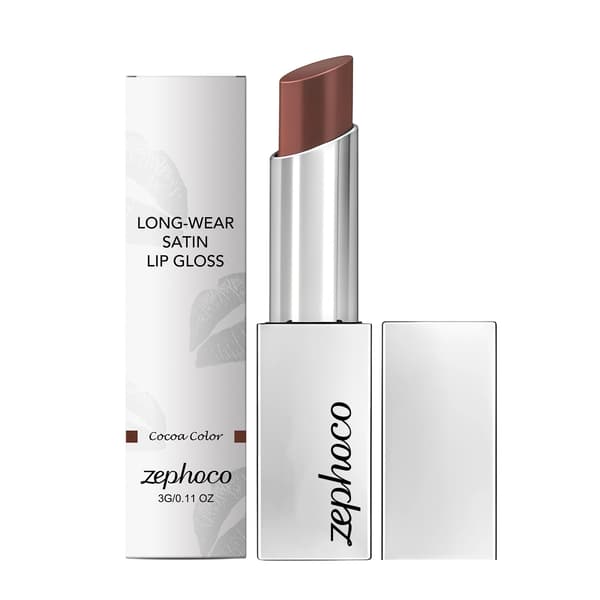 Bæredygtig, soft-focus lipgloss (kakaofarvet) - glat, let at påføre, alsidig til hverdagsmakeup.