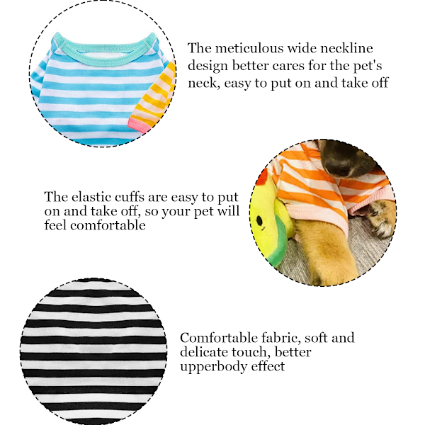 6 stk. Hunde Stribede T-shirts Hundetrøje Åndbar Kæledyrsbeklædning Farverige Hvalpe Sweatshirt Hundetøj til Små til Mellemstore Hunde