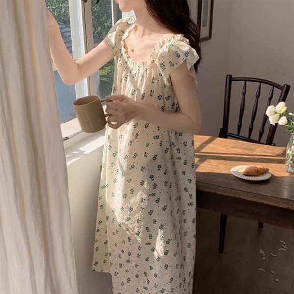 Nattklänning för kvinnor Mjuk bomull Blommig Ärmlös Lång Sömnkläder Nattklänning för sommar Blå XL