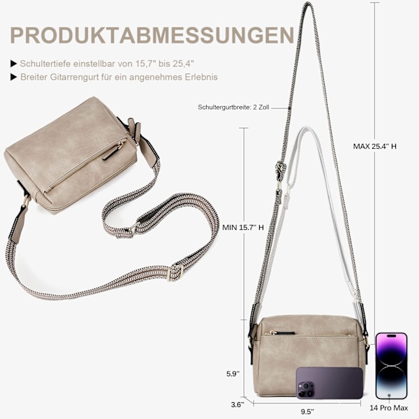 Praktisk axelväska i PU-läder, Crossbody Bag för kvinnor, Bred rem, Liten axelväska för kvinnor, Dragkedja, Mobiltelefonväska