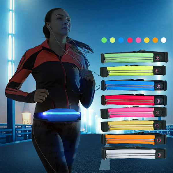 LED Refleks Løpeveske med USB Ladbar Lys, Refleks Løpeutstyr for Menn, Kvinner