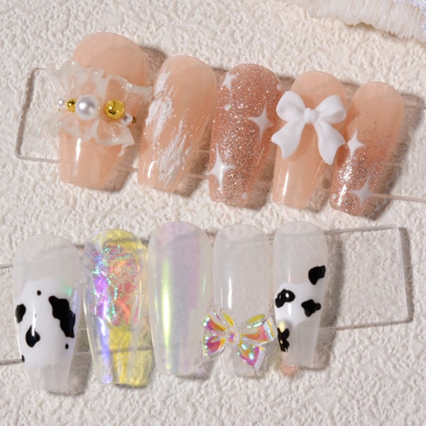 3 Askorter Mixade Nagelkonst Bågar Pärlor Platta Bak Sats Rhinestone Resin Aolly Nageldekor Manikyr Design DIY Smycken Tillbehör