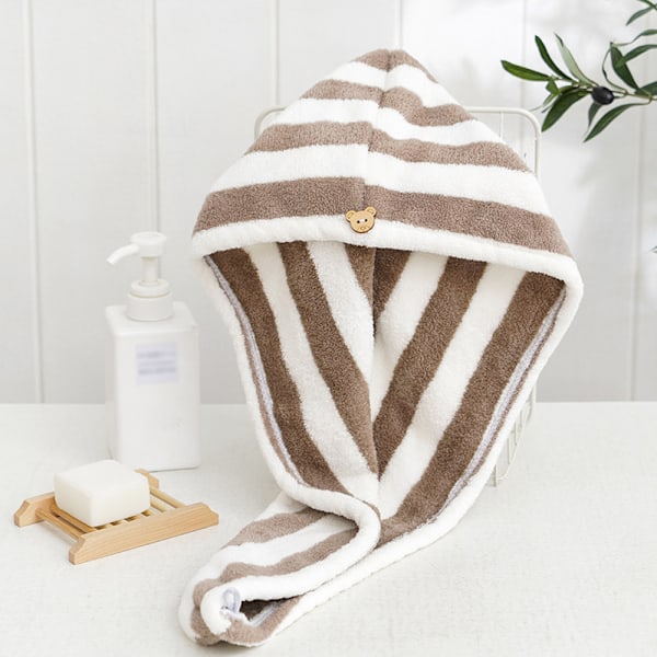 2-pack Mikrofiber Hårhandduk Wrap Turban, Snabbtorkande Hårhandduk, Randig Absorberande Torr Huvudturban
