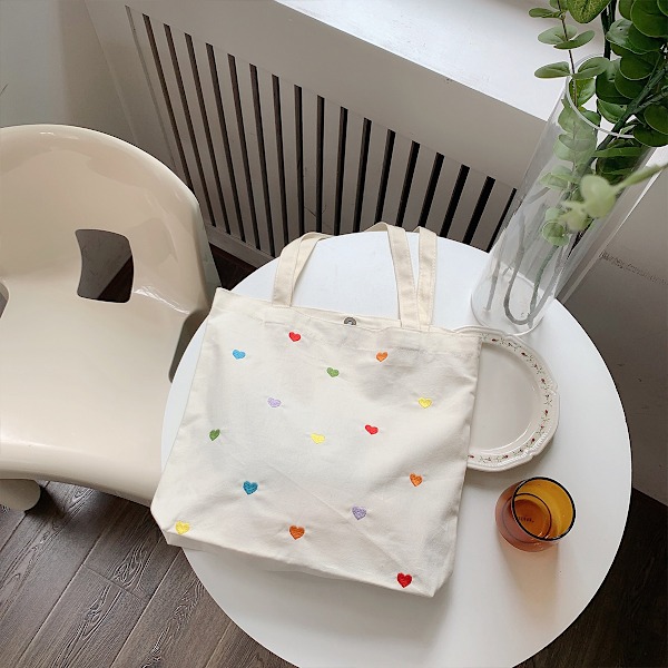 Hjertetrykk Casual Canvas Tote Håndveske Kvinner Stor Kapasitet Håndveske Skulderveske med Lommer Gjenbrukbar Matvare Canvas Tote Vesker