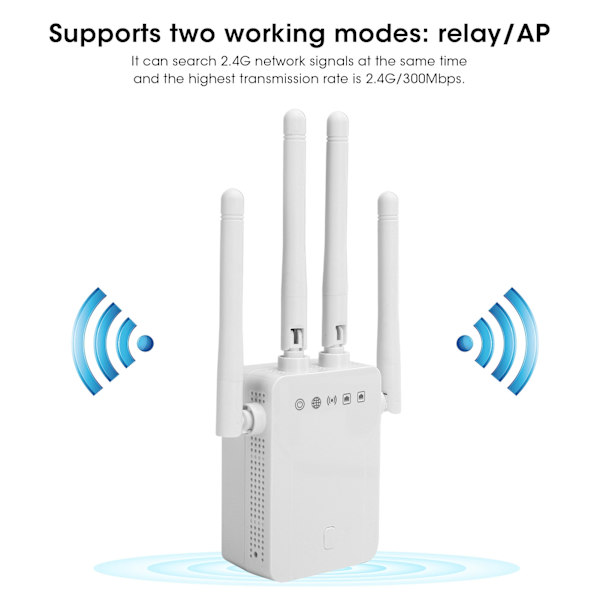 2,4 GHz 300 Mbps Trådlös Repeater 4 Externa Antenner WiFi Räckviddsförlängare ZF-3Z06 100-240VUS-kontakt