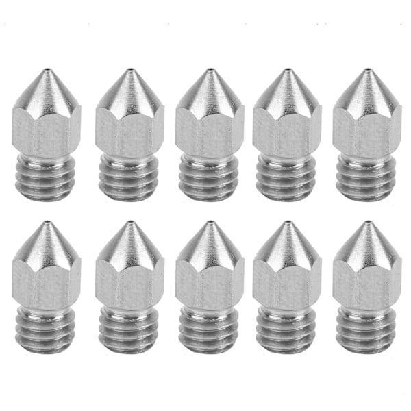 10 stk 3D-printerdyse Sett Sølv Slitesterk for MK8 Ekstruder Rustfritt Stål Tilbehør 0,2 mm
