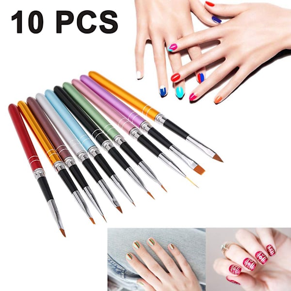 Set 10-delars borste Nagelgelborste Nagelborsteset Set Set Naglar Brush Gel Naglar för UV Gel och Akryl Nagelnaglar Nail Art Nail