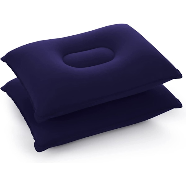 Uppblåsbar Campingkudde Set 2 Flockade Kuddar Bärbar Resekudde Luftkudde för Kontor, Bil, Flygplan 41x29cm