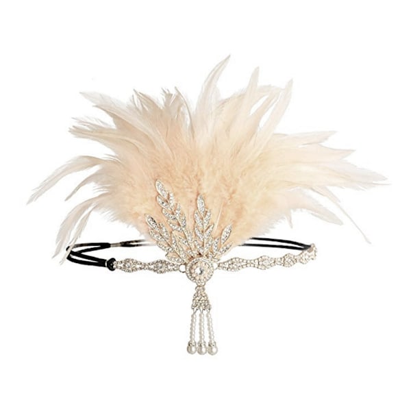Art Deco Flapper Löv Bröllop Brud Tiara Pärla Huvudbonad Hårband Med Fjädrar