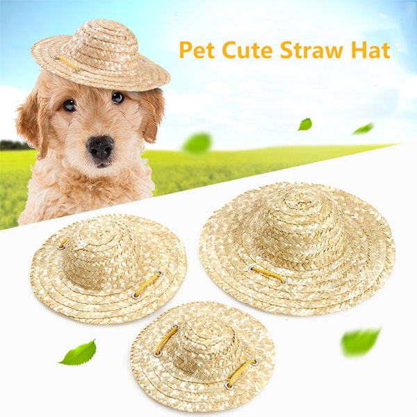 Justerbar Pet Halmhat, Mode Hund Sombrero Hat Cap, Sol Spand Hat