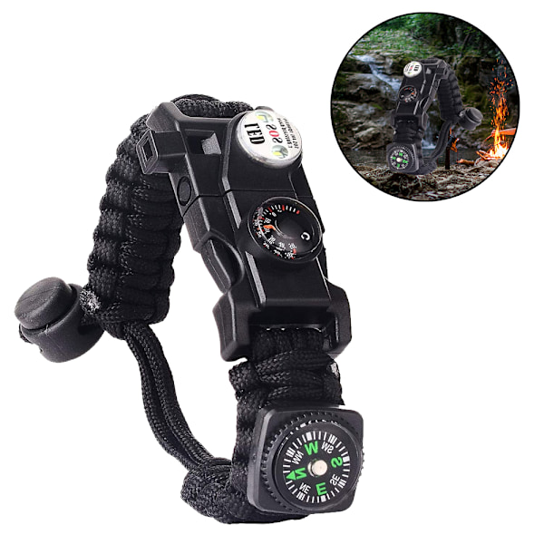Justerbart armband, 7-kärnig 5-i-1 nöd-sportarmbandsutrustningssats Vattentät, Kompass, Multiverktyg Vildmarksäventyr Paraplyrep Armband