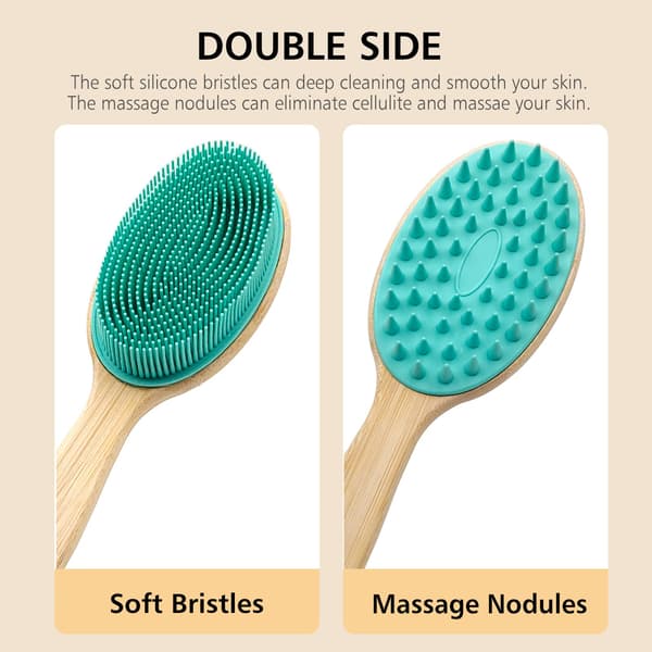 Exfoliating Silicone Back Scrubber with Long Handle, Easy to Clean, Bath Body Brush Lathers Easily, Long-lasting