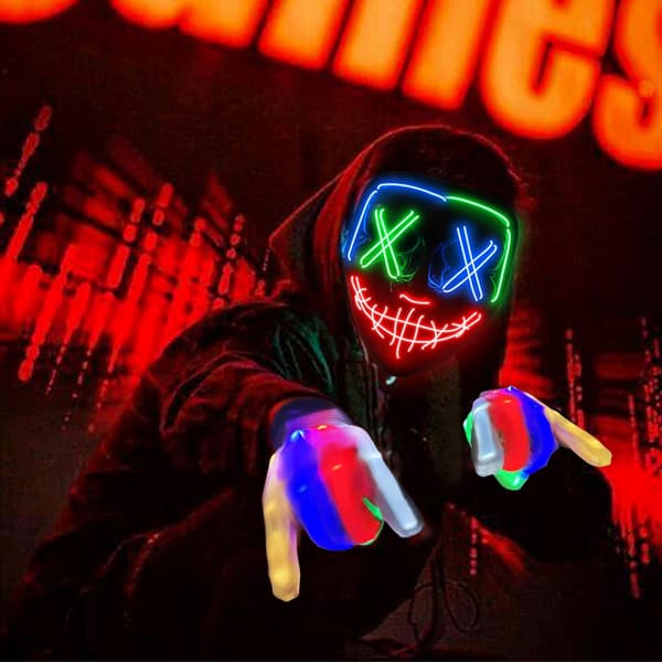 Halloween-maske LED-maske og hansker med flere lysmoduser Multicolor (1 Set)