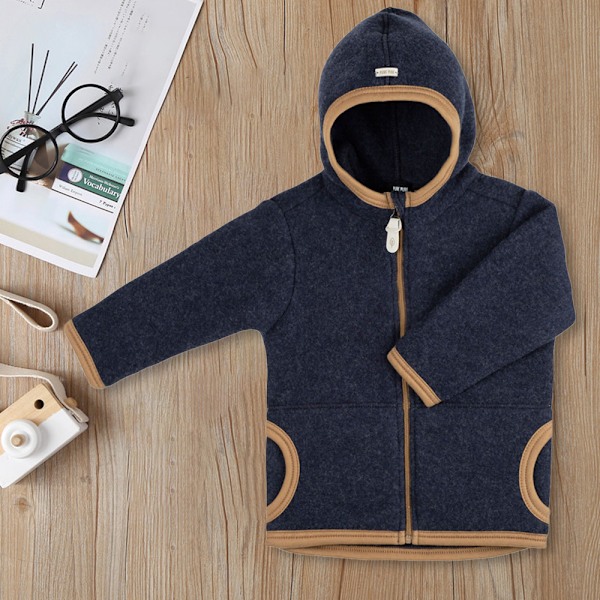 Efterårs- og vinterstyle fleece varm jakke til drenge og piger, baby fleece hættejakke (Marineblå)
