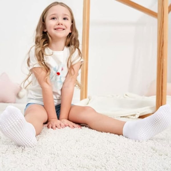 6 par Ankelstrumpor med Grepp, Baby Toddler Kids Unisex Varma Tjocka Bomullsstrumpor (Enfärgade)