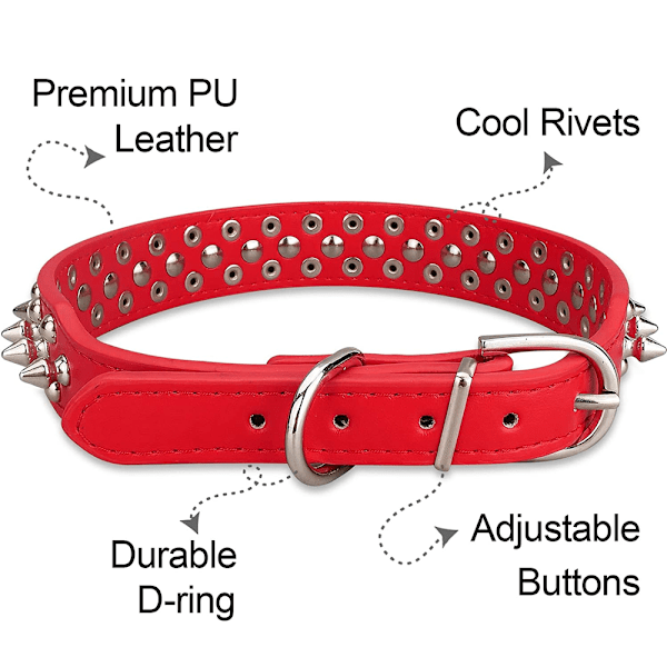 Svart konstläder nagel hundhalsband 2\" brett, 37 naglar 60 naglar, bulldog, boxer