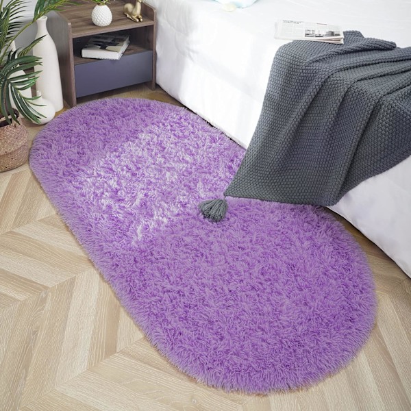 Oval fluffig matta, modern plyschig shaggy matta för barns sovrum, extra bekväm söt barnkammarematta, sängmatta för pojkar och flickors rum, hemdekormattor