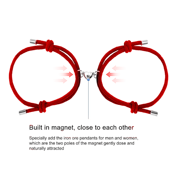 Magnetiska armband med charm-hänge, flätade rep-armband med magnetiska klockor, eviga kärlekslöften, 1 par för kvinnor och män