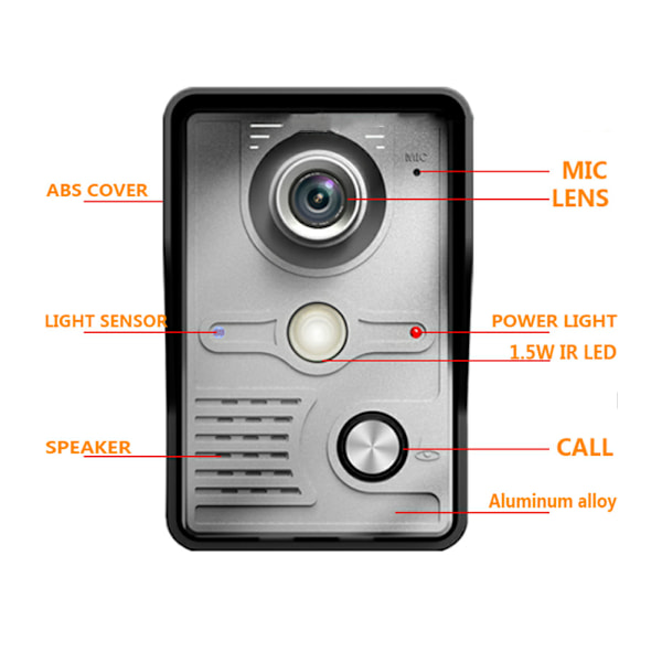 7 tum Trådbunden Videodörrklocka Intercom TFT Skärm Nattseende Fjärråtkomst System 100-240VAU