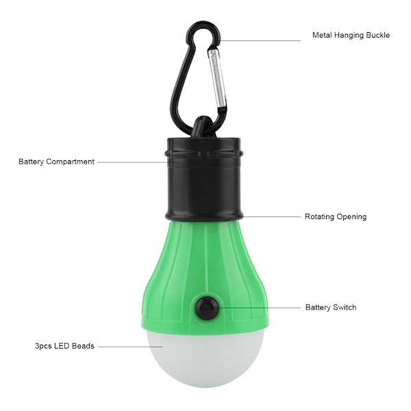Mini Kannettava 3 LED-Valo teltan ripustamiseen Ulkoiluun Kalastukseen Leirintään (Vihreä)