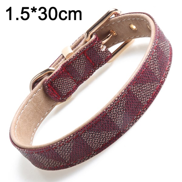 Läder hundhalsband och koppel set, rutigt hundhalsband rem metallspänne justerbar och hållbar