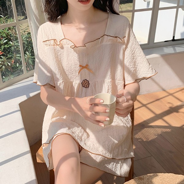 Kortärmad Pyjamas Set för Kvinnor Björnmönster Andningsbart Lös Söt Sommarpyjamas Set för Hemma Pyjamas M