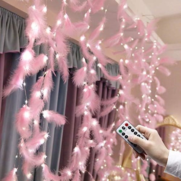 Feather String Lights, led dekorativa lampor, Fjärrkontroll Romantisk vägghängande gardin dekoration$Fjäder String Lights Fairy Lights Batteri