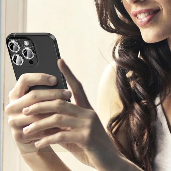 iPhone 13 Pro/13 Pro Max Linsskydd Bling Diamant Svart svart