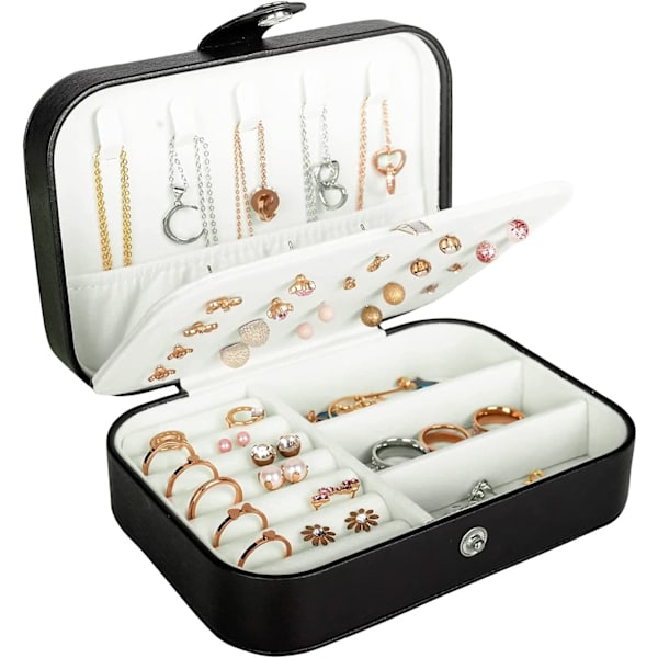 Resesmyckeskrin, PU-läder liten organizer för kvinnor flickor, dubbla lager bärbar mini case Display förvaringshållare lådor för dubb
