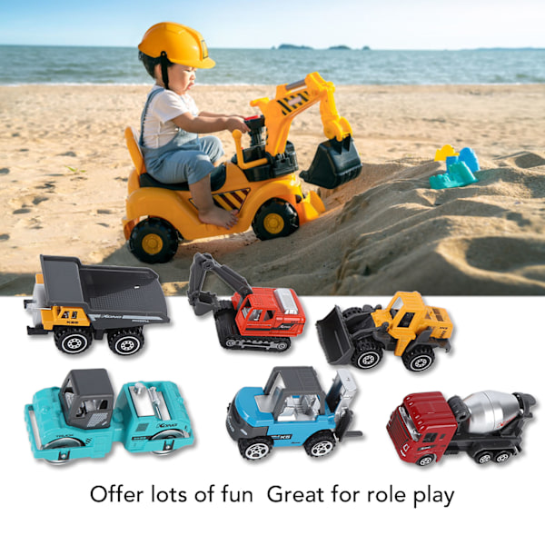 6-pakke 1:64 Legering Byggekjøretøy Leke Sett Mini Størrelse Gaffeltruck Gravemaskin Byggebiler Sett