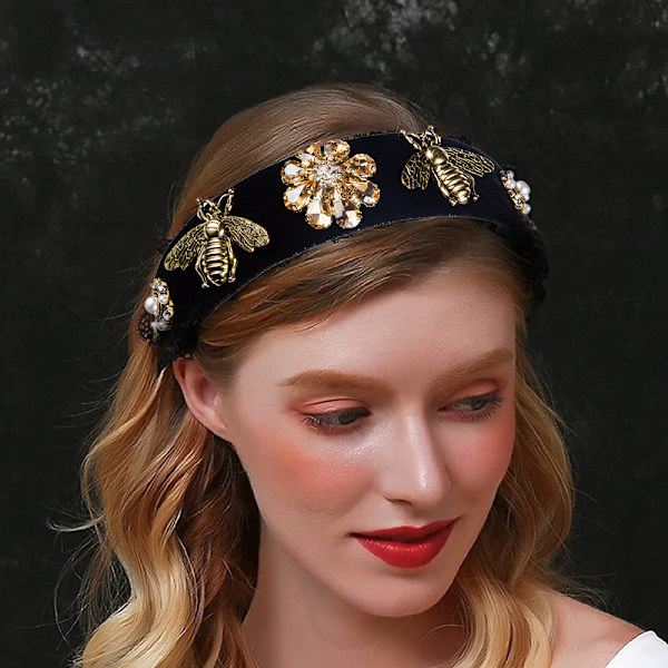 Håndlavede Rhinestone Fløjlspolstrede Pandebånd til Kvinder, Luksuriøst Vintage Prinsesse Pandebånd, Mode Designer Fest