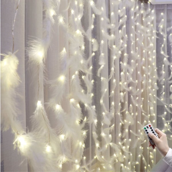 Feather String Lights, led dekorativa lampor, Fjärrkontroll Romantisk vägghängande gardin dekoration$Fjäder String Lights Fairy Lights Batteri