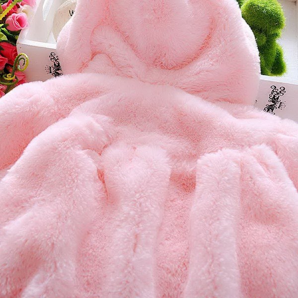 Babyflicka Pälsfleece Pageant Jacka Vinter Varm Jacka Huvtröja Ytterkläder Jul Snödräkt för 1-6 Månader Rosa