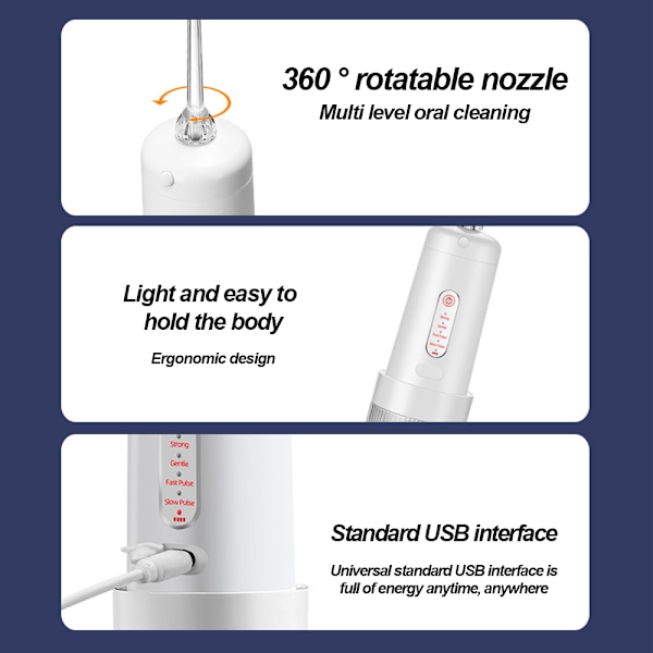 Vattenflossare för tänder, Oral Irrigator, Bärbar och Uppladdningsbar för Hem & Resa