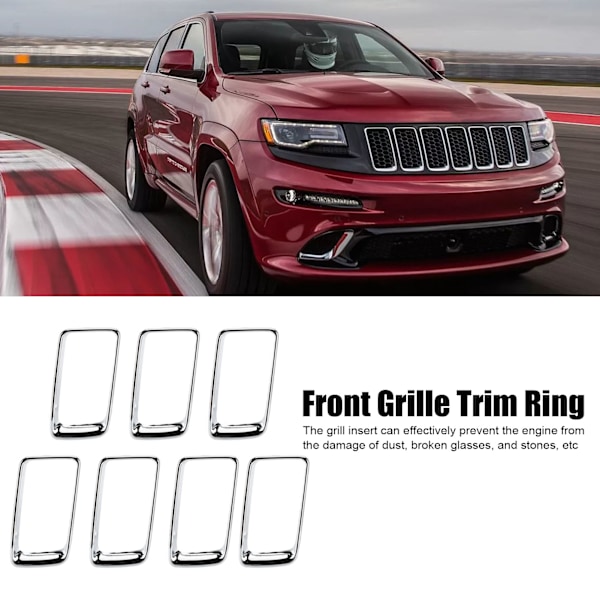 7 stk. Frontgitter Trim Ring Krombelagt Modifikation Udskiftning til Grand Cherokee 2014‑2016