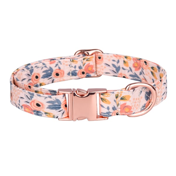Halsband för hund med säkerhetsspänne i metall, justerbart hundhalsband med blommönster, litet, medelstort, stort