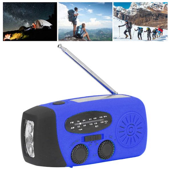 Hand Crank Solar Radio Multifunctional Emergency Radio LED Radio with Flashlight for Outdoor CampingBlue Japanese