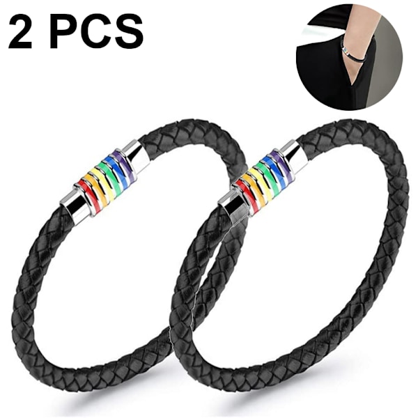 2 st Läderarmband för Män, Ko-Läderarmband med Justerbar Spänne