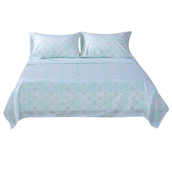 4-pack 100% Polyester Sängkläder med Blommönster - Lakan, Överdrag & Kuddfodral (Full)